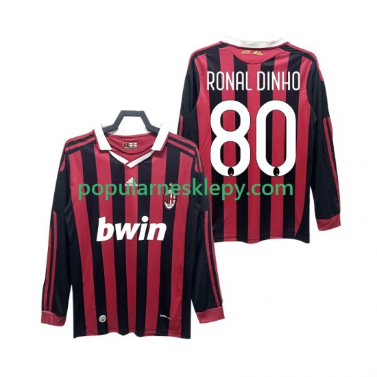 Koszulka Długi Męska AC Milan Pierwszy strój RONALDINHO 80 Retro 2009 2010