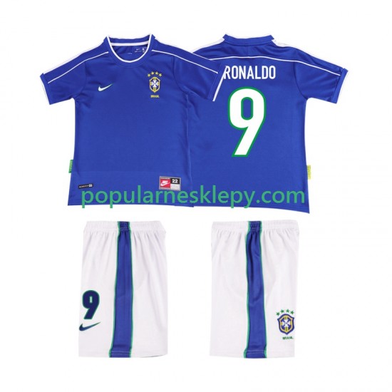 Koszulka Krótka dla Dzieci Reprezentacji Brazylii Drugi strój Ronaldo 9 Retro 1998 Koszulka Krótka dla Dzieci Reprezentacji Brazylii Drugi strój Ronaldo 9 Retro 1998