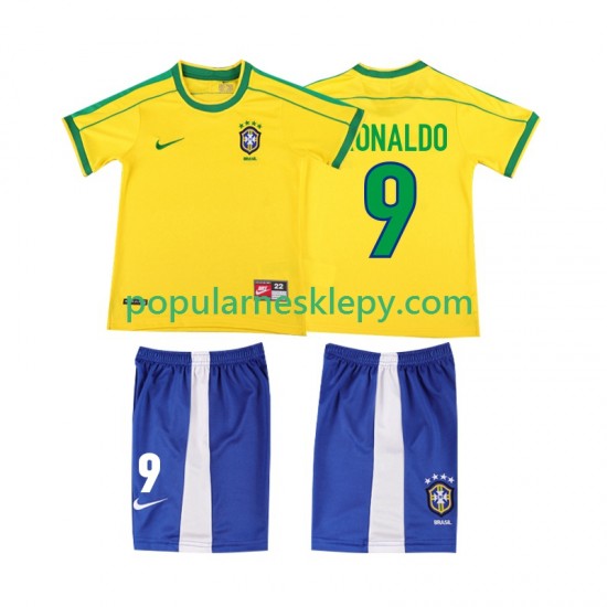 Koszulka Krótka dla Dzieci Reprezentacji Brazylii Pierwszy strój Ronaldo 9 Retro 1998 Koszulka Krótka dla Dzieci Reprezentacji Brazylii Pierwszy strój Ronaldo 9 Retro 1998