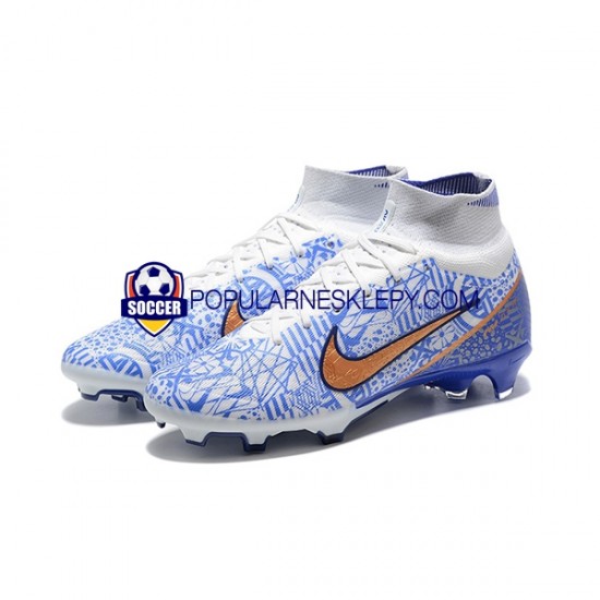 Złoto Niebieski Biały Nike Air Zoom Mercurial Superfly IX Elite FG Buty piłkarskie