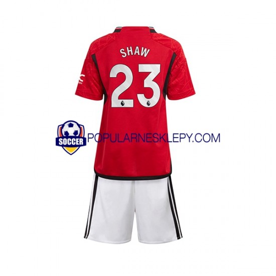 Koszulka Krótka dla Dzieci Manchester United Pierwszy strój Luke Shaw 23 2023-2024 Koszulka Krótka dla Dzieci Manchester United Pierwszy strój Luke Shaw 23 2023-2024