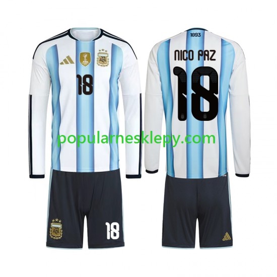 Koszulka Długi dla Dzieci Reprezentacji Argentyny Pierwszy strój Nico Paz 18 World Cup 2026