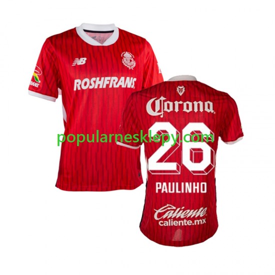 Koszulka Krótka Męska Pierwszy strój Deportivo Toluca Paulinho 26 2024-2025
